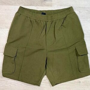 BoohooMAN Olive Green Cargo Shorts Mens Medium Elastic Waist Utility Streetwear